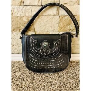 Montana West Black And Turquoise Grommet Bag Purse Tote